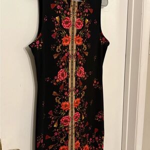 Haute Monde Black Dress with Red Floral Design